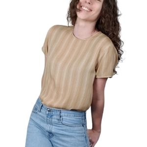 VNTG Y2K Rena Rowan Blouse size 12 Sheer Striped Short Sleeve Square Cut Top